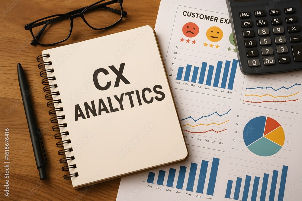 Poster cx analytics notebook beside performance charts