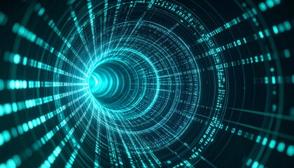 Abstract Data Tunnel with Neon Teal Spiral