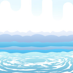 正方形背景　手描き素材　水と波をイメージする水色の水面　抽象背景イラスト