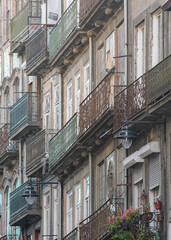 Fototapeta premium Ornate balcony facades historic center of porto city, portugal
