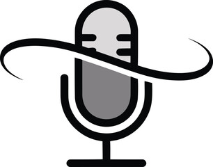 Minimalist microphone logo for podcasts audio recording and broadcasting entertainment content