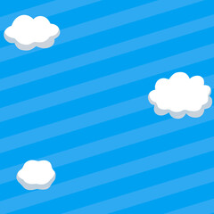 正方形背景　手描き素材　ボーダーラインの青い空をイメージした雲の浮かぶシンプル　抽象背景イラスト
