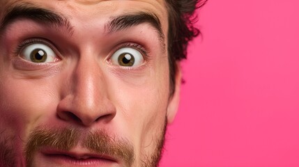 Obraz premium male model surprised on pink background with copy space