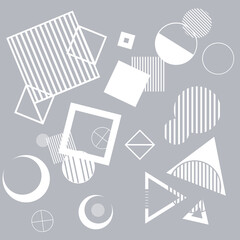 正方形背景　手描き素材　シンプルなベクター風の幾何学図形が散りばめられたグレー　抽象背景イラスト