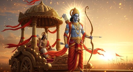Lord arjuna mahabharata krishna chariot hinduism indian mythology ancient epic illustration