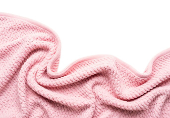 Soft and cozy pink fluffy blanket with plush texture draped elegantly across a dark background isolated on transparent background