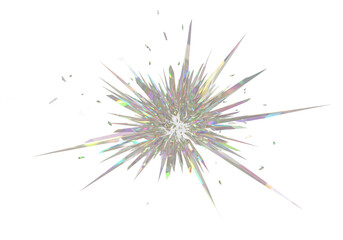 Abstract crystalline starburst formation with sharp icy spikes and glittering particles isolated on transparent background