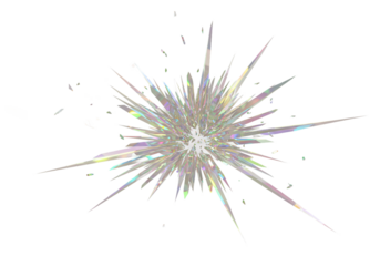 Abstract crystalline starburst formation with sharp icy spikes and glittering particles isolated on transparent background