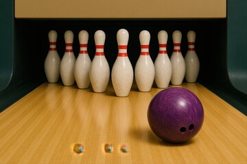   Bowling Ball Approaching Pins at End of Lane