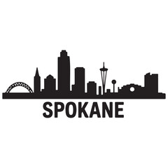 Naklejka premium Spokane, WA skyline horizontal banner. Spokane city. Vector template for your design. Vector black silhouette. with white background