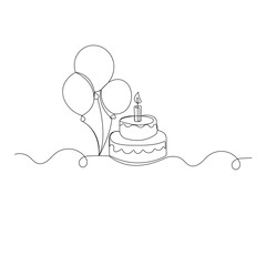 Birthday cake icon  continuous one line drawing  outline vector illustration 