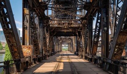 Steel span industrial architecture reflecting urban decay and historical perspective