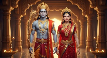 Ram sita image hd wallpaper ayodhya india hindu god goddess art painting photography ai art