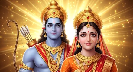 Rama and sita hindu deities illustration for ram navami festival celebrations india art