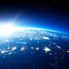 Fototapeta premium Earth's surface at dawn, seen from space. Vast expanse of blue and white