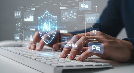 Ai artificial intelligence cybersecurity data protection and privacy concept with person typing