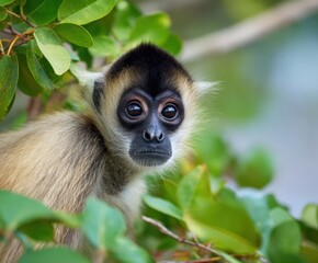 Fototapeta premium Black-faced spider monkey, Ateles chamek, in the wild