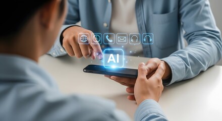 Ai artificial intelligence on mobile phone concept ai technology for business solutions