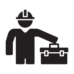 Construction Worker with Toolbox and Tools Black Silhouette