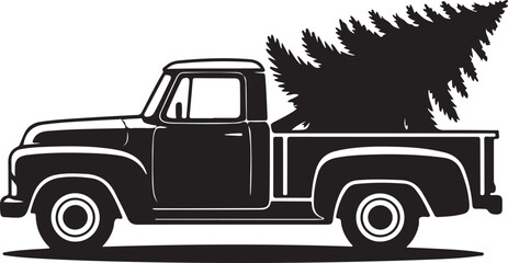 Christmas tree in pickup truck silhouette vector