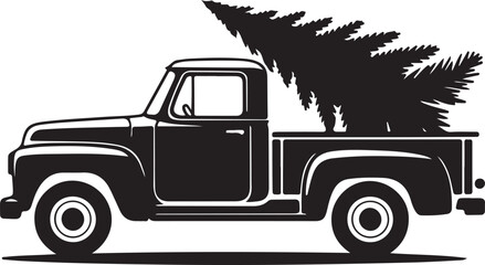 Christmas tree in pickup truck silhouette vector