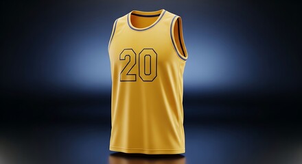 Bright yellow basketball jersey with number twenty highlighted on studio background.