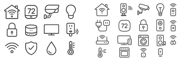 Smart home technology icons representing various devices and services for modern living
