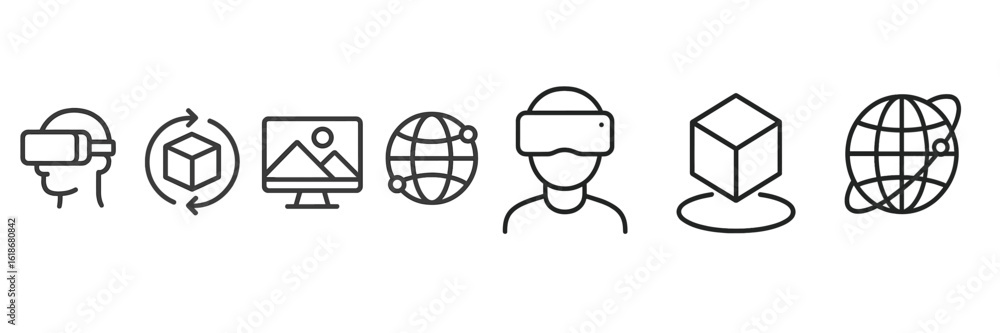 Poster virtual reality technology icons represent immersive experiences and digital interaction in modern l