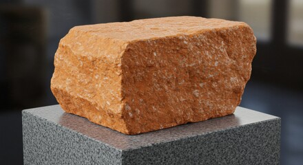 Orange Rock on Granite Pedestal - 3D Render