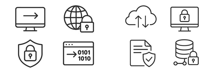 Digital security icons illustrating online protection and data safety in a modern technology context
