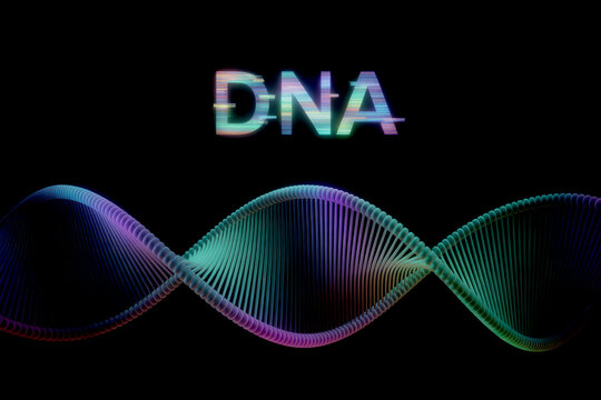 Glowing D N A helix with glitch text molecule genetic