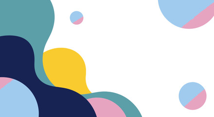 Abstract organic shapes and circles in pastel and deep colors on a white background, creating a modern graphic design.