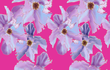 Seamless pink flowers in the wind on magenta colour background 