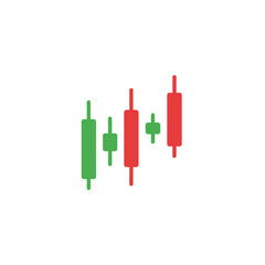 Candlestick chart illustration showing market trends with green and red bars on a white background.