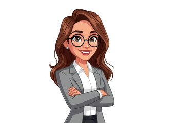 Professional woman in suit with arms crossed, isolated on transparent background