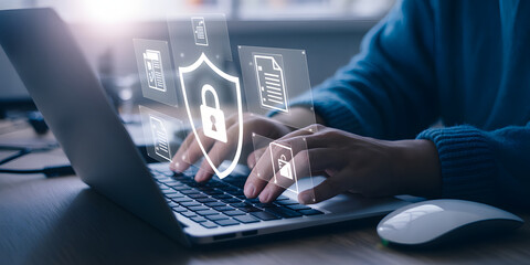 Secure data transfer with encryption on laptop for online safety and privacy protection now