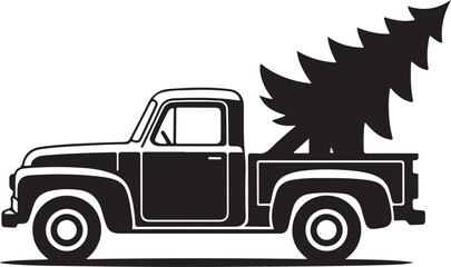 Christmas tree in pickup truck silhouette vector