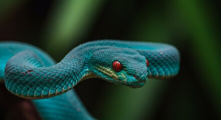 Vibrant Green Tree Viper with Red Eyes