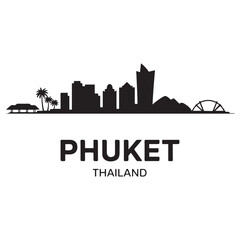 Fototapeta premium Phuket skyline horizontal banner. Phuket, Thailand. Vector template for your design. Vector black silhouette. with white background