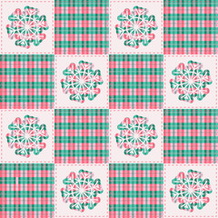 Christmas Patchwork Buffalo Check Snowflakes Seamless Pattern