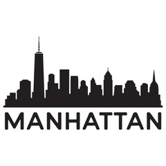 Fototapeta premium Manhattan skyline silhouette. Black Manhattan NYC city. Vector black silhouette. with white background