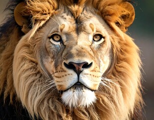 Naklejka premium Majestic Lion Portrait Capturing the Essence of Wild Feline Beauty