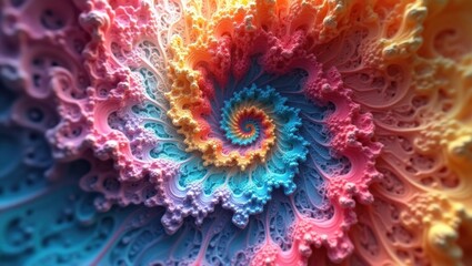 Psychedelic Fractal Spiral with Vibrant Pastel Colors