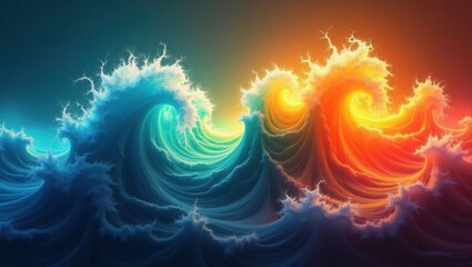 Vibrant Abstract Ocean Waves with Contrasting Colors and Dynamic Movement