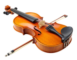 Fototapeta premium Overhead View of Elegant Violin and Bow Crossed in X Shape, Studio Setup on White – PNG – AI Generated