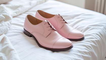Dusty Pink Leather Oxford Shoes on Linen Bed