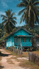 Malaysia rustic wooden Kampung house in the rural area surrounded by green trees and nature