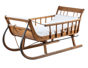 Empty Wooden Christmas Sleigh in Rustic Style – Isolated PNG