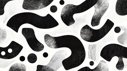 A striking monochrome abstract seamless pattern featu textured organic shapes in black and white art ideal for textile design projects and repeating backgrounds.