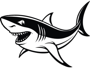 aggressive shark silhouette with sharp teeth in dynamic swimming ocean pose